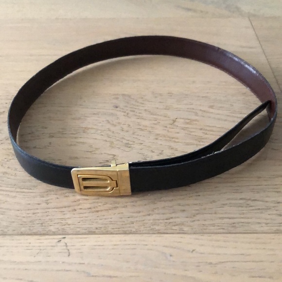 Vintage Italian black brown leather belt adjustabl - Picture 2 of 8